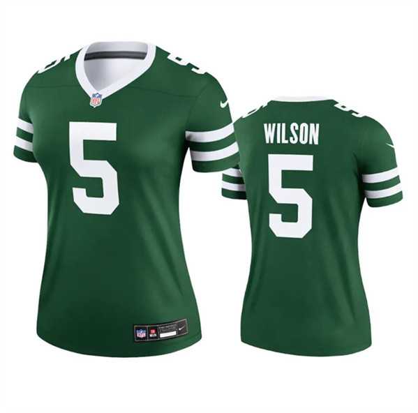 Women%27s New York Jets #5 Garrett Wilson Green 2024 Stitched Jersey Dzhi->women nfl jersey->Women Jersey